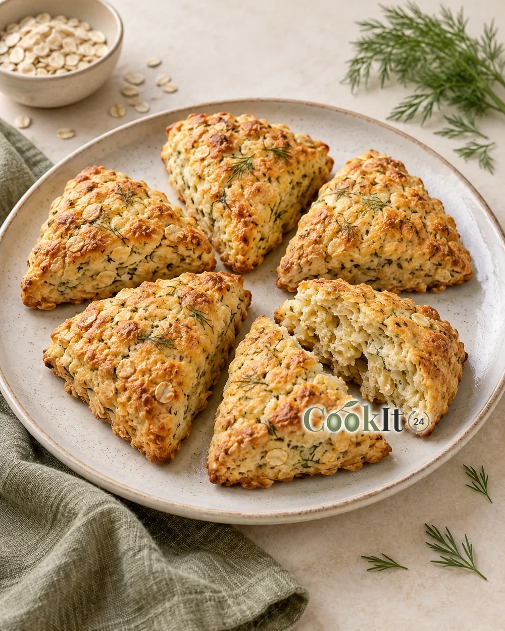 Овсяные сконы с пармезаном и укропом — подача готового блюда