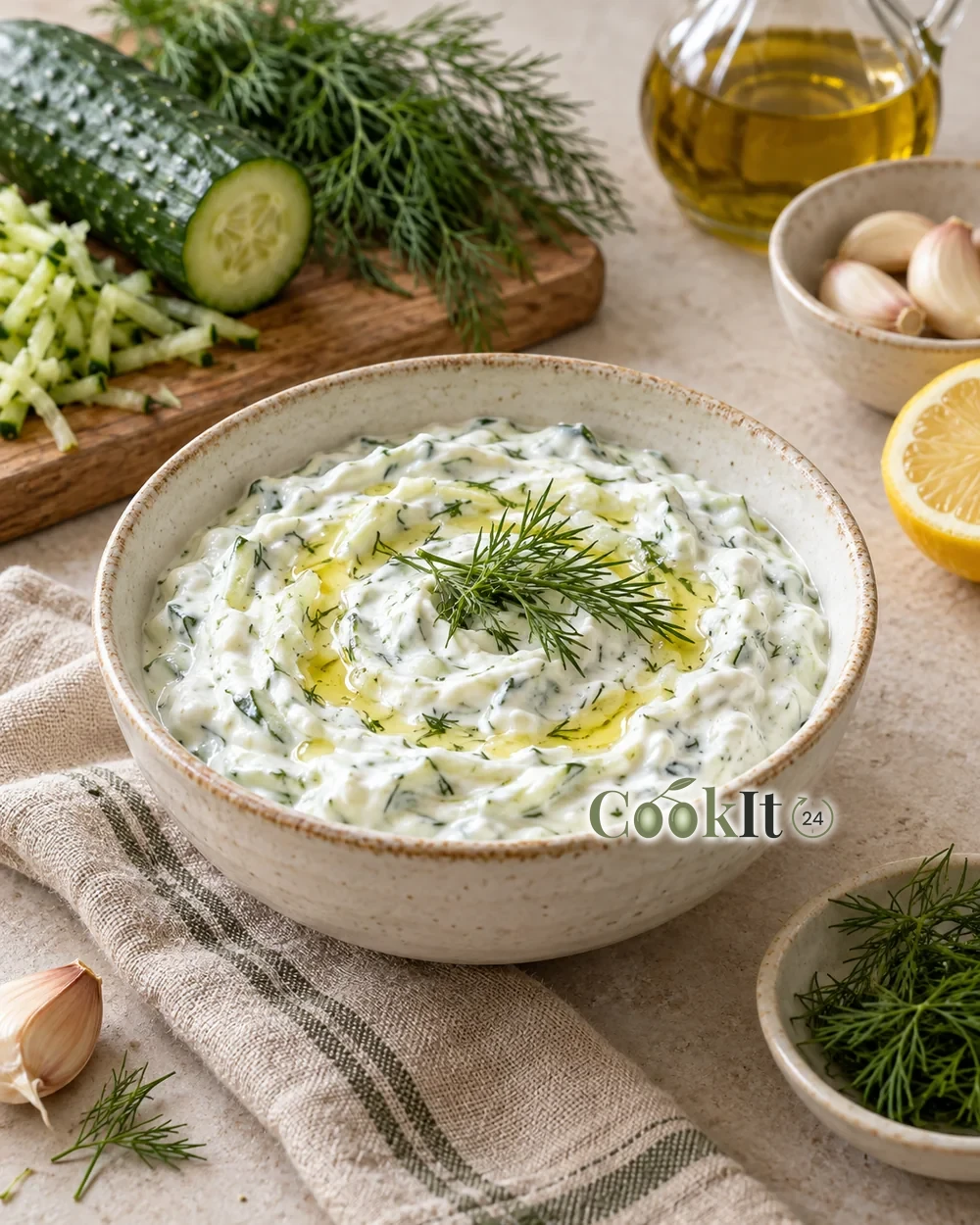 Дзадзики с огурцом и укропом — подача готового блюда