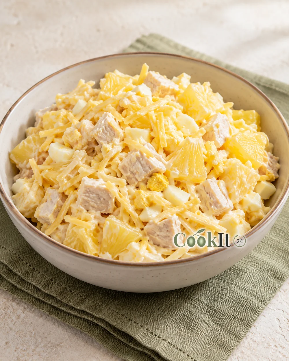Салат с курицей, ананасом и сыром — иллюстрация блюда