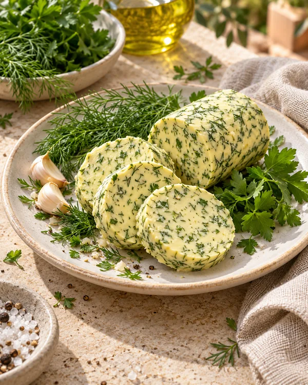 Зелёное масло с укропом для заморозки — подача готового блюда
