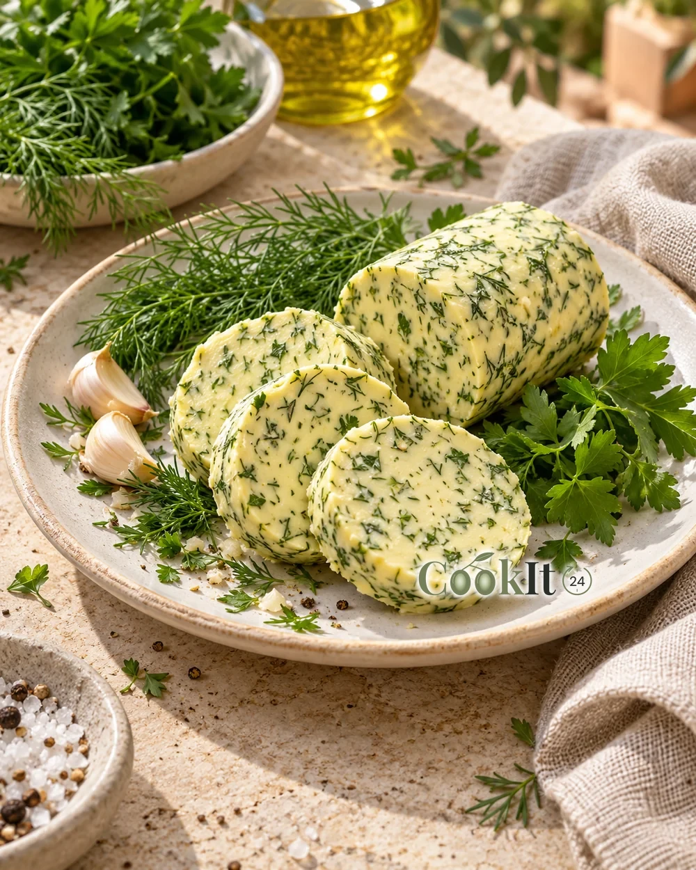 Зелёное масло с укропом для заморозки — подача готового блюда