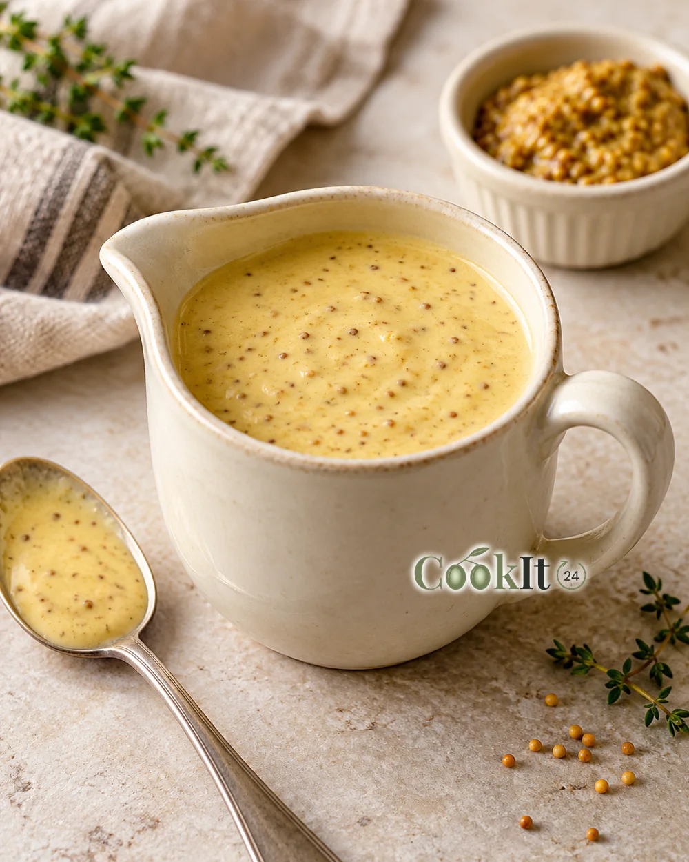 Сливочно-горчичный соус к курице и котлетам — иллюстрация блюда
