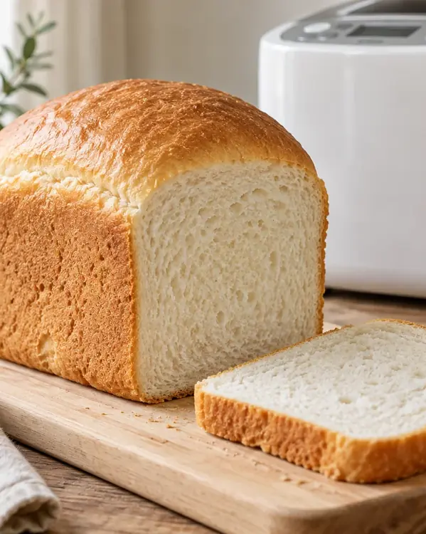Пшеничный хлеб из хлебопечки с золотистой корочкой и ровным мякишем